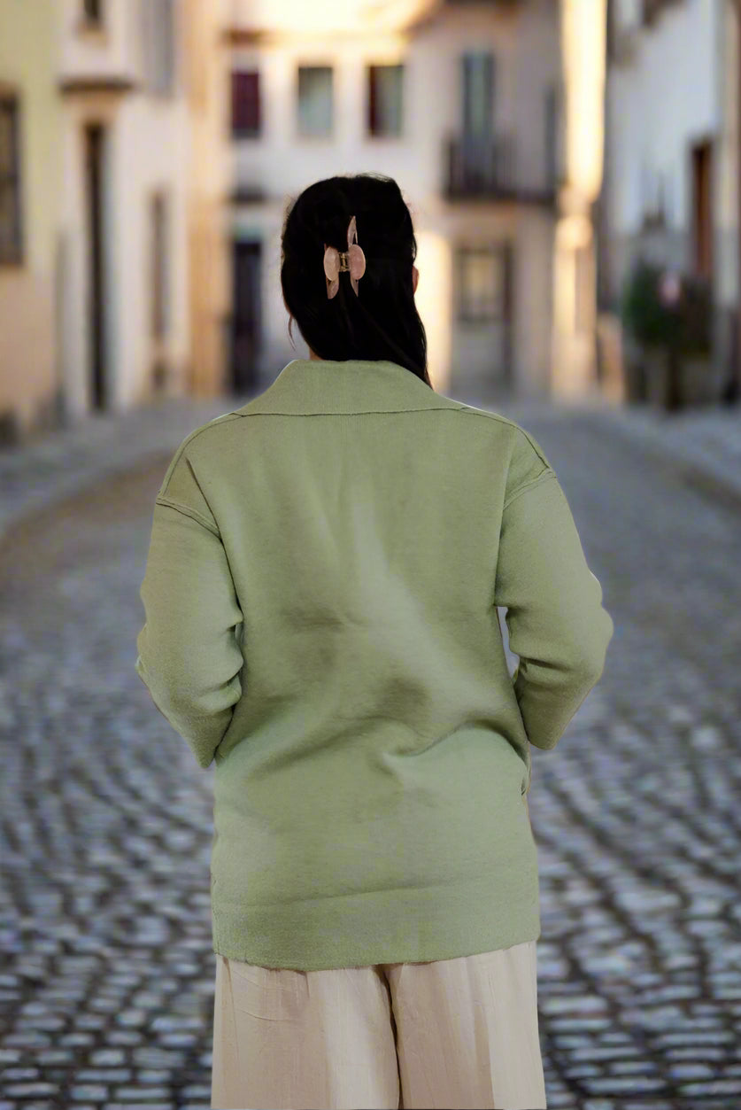 Kim - Green Button Cardigan