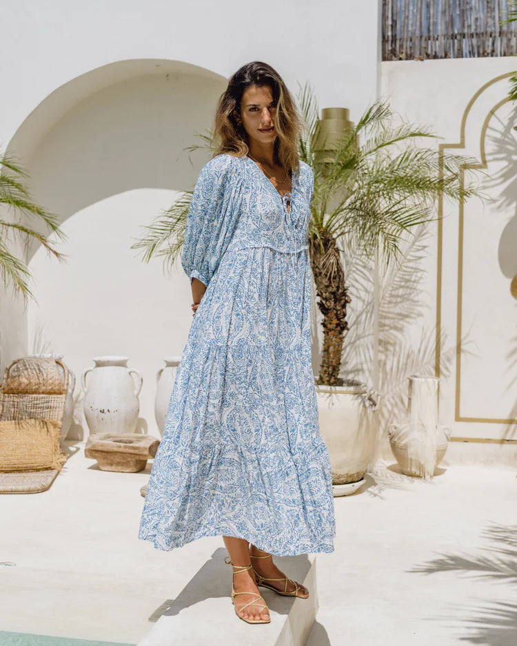 Skyra Blue Boho Midi Dress – Little Barefoot Wanderers