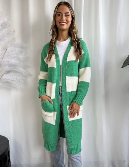 Tilly - Green & White Cardigan