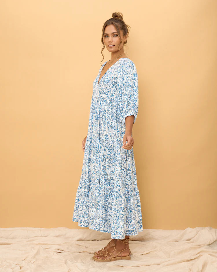 Skyra Blue Boho Midi Dress